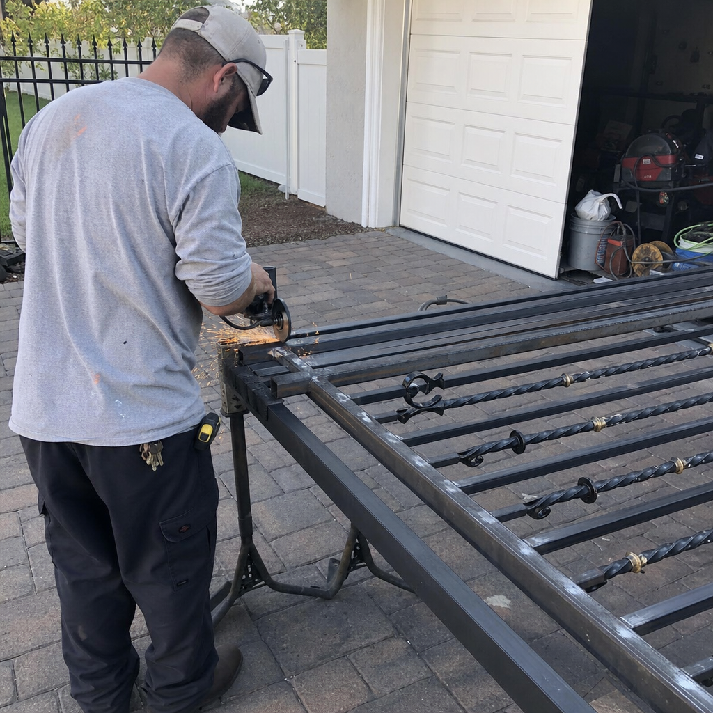 Professional welder performing metal gate repair and custom welding work in Orlando, FL